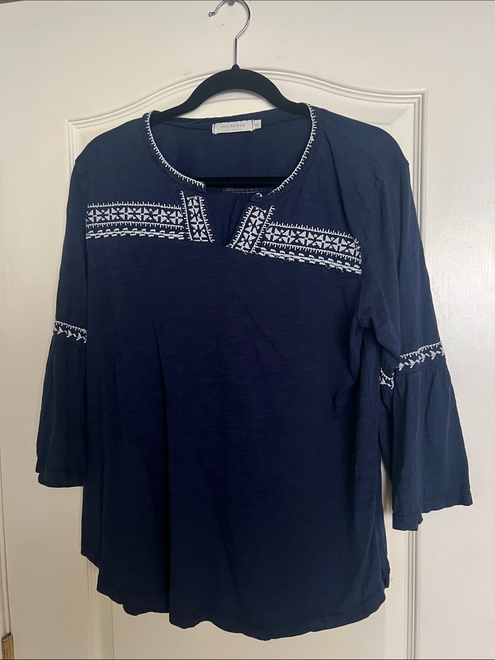 Madewell Navy Embroidered Split-Neck Tunic